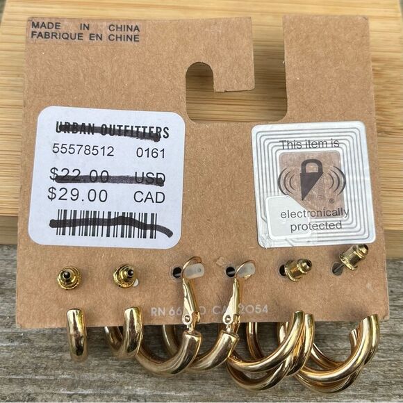 NWT New Urban Outfitters UO Gold Hoop Earring Set Three (3) Earrings - Picture 3 of 3